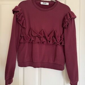 MSGM Women's Maroon Ruffle Sweatshirt